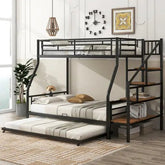 Bellemave® Twin Over Full Metal Bunk Bed with Trundle and Storage Staircase - Bellemave